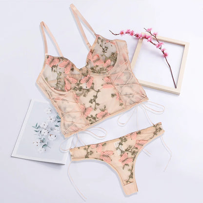 lingerie set | Women's Plus Size Lingerie Set - Floral Lace Bra and Panties - XS-4XL