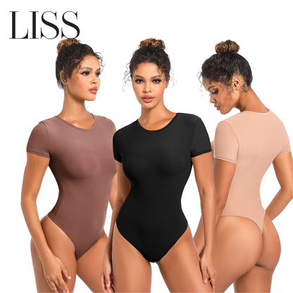 Shapewear | LISS Short Sleeve Thong Bodysuit - Comfortable, Sleek, and Seamless