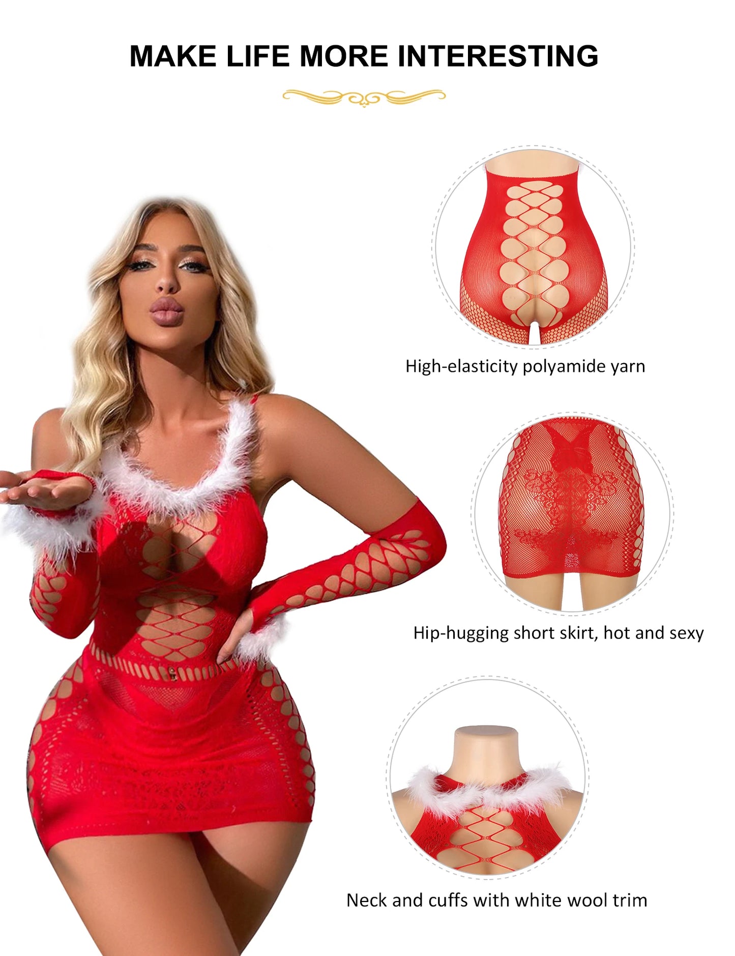 Cosplay | Christmas Bodystocking-Fluffy Red Bodystocking