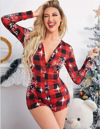 Christmas | LISS Cozy Plaid Christmas Pajama Romper