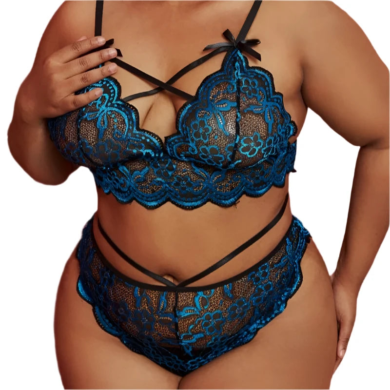 lingerie set | Lingerie for Plus Size Women - Floral Lace Bra and Panties Set - XS-4XL