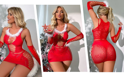 Cosplay | Christmas Bodystocking-Fluffy Red Bodystocking