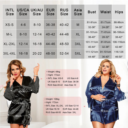 Nightgowns | LISS - Plus Size Lace Satin Robe Lingerie