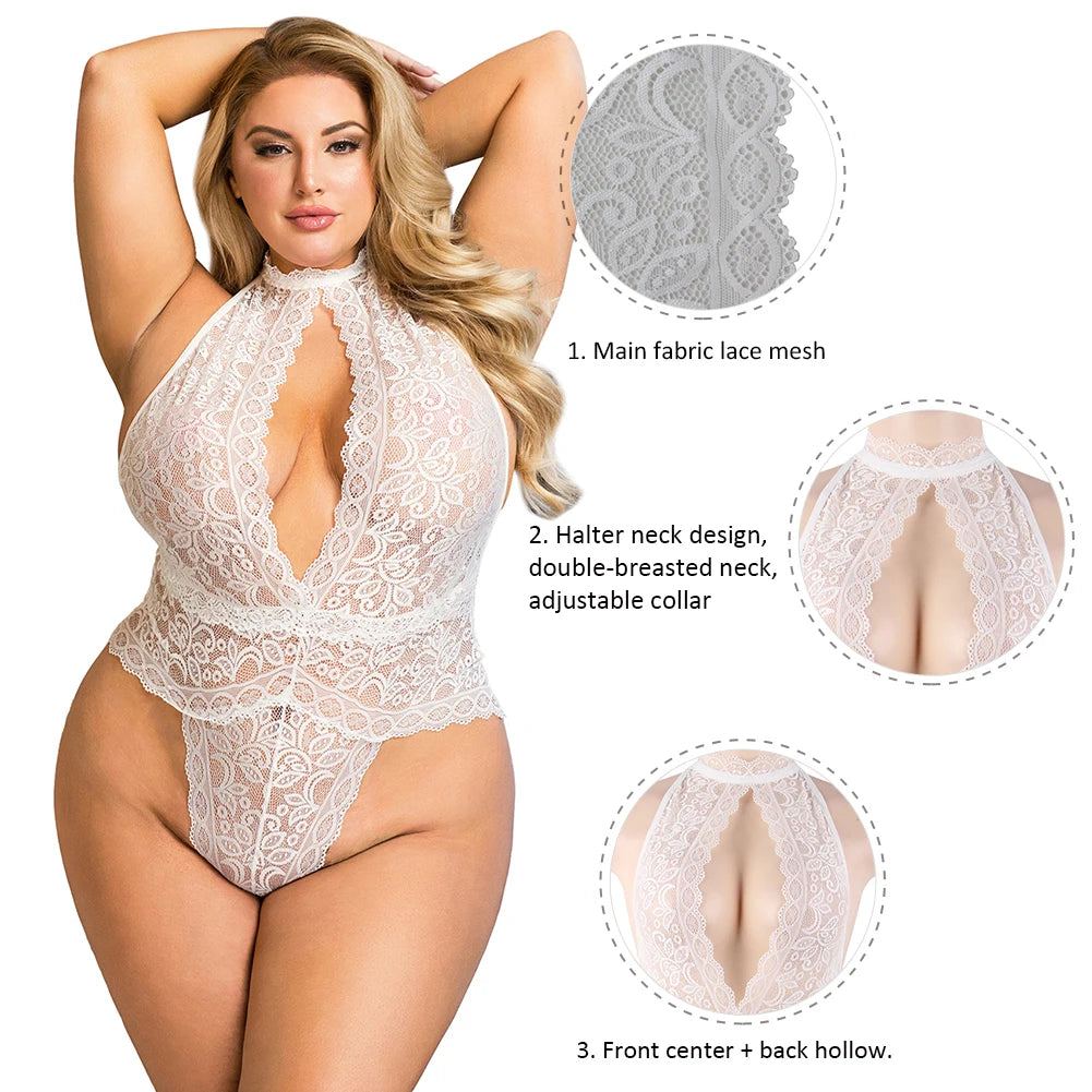 Lingerie | Plus Size Lingeries - Lace and Mesh Fabric Teddy Lingerie - XS-4XL